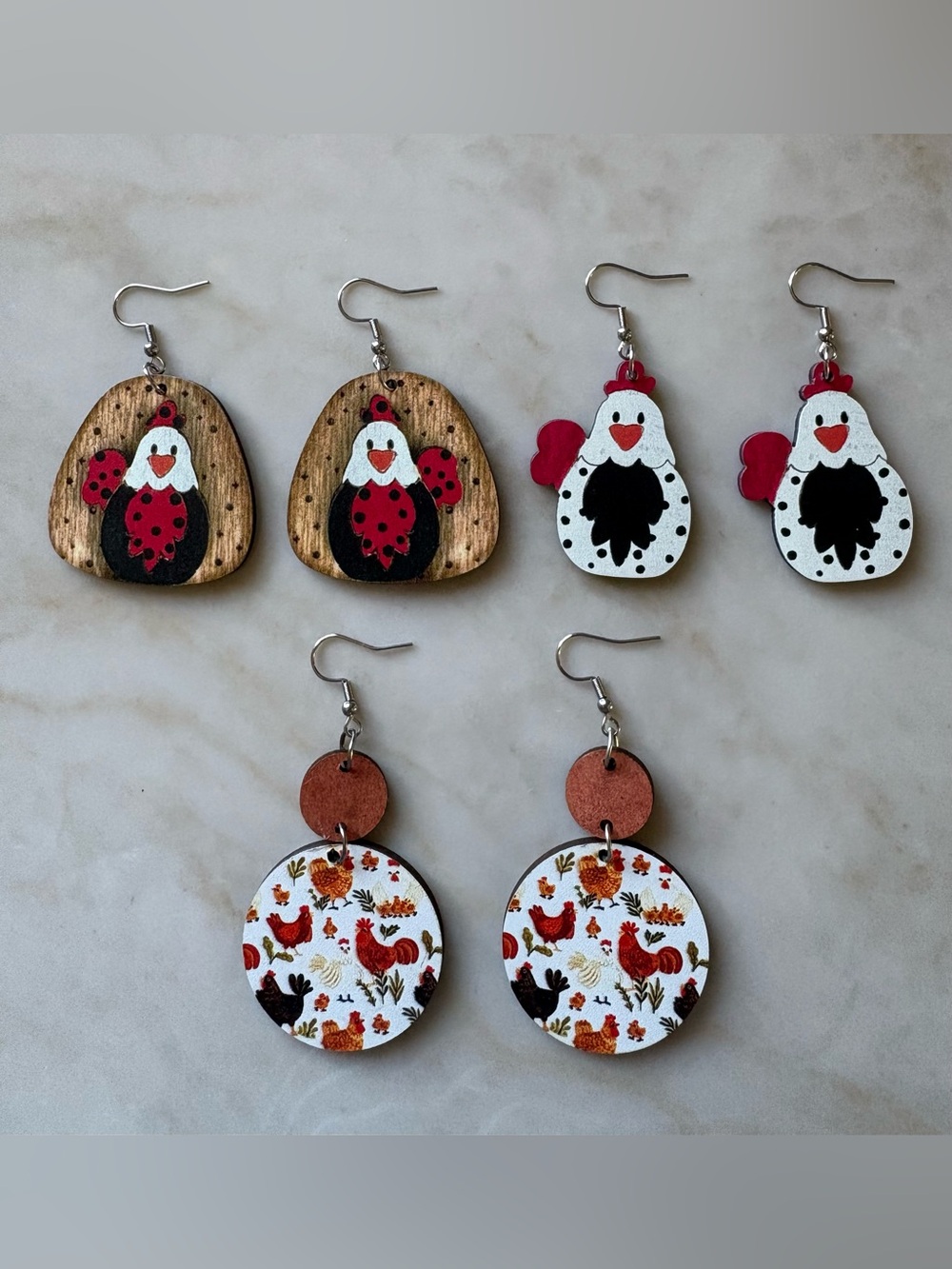 Chicken Wooden Bundle Earrings - Double Sided